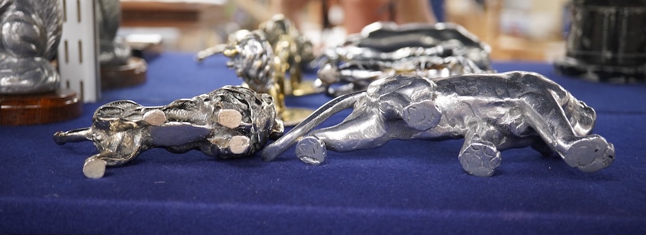 Four lion and big cat related brass and chrome car mascots/figures, consisting of two lions, a tiger and another, possibly a panther. Condition - fair, some losses to chrome.